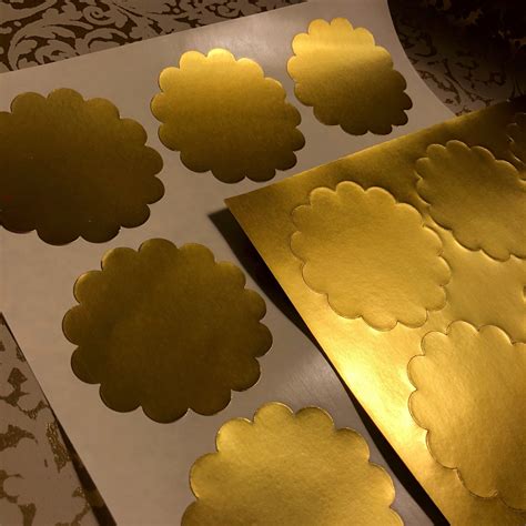 Gold Foil Sticker Labels 25 Inch Scalloped Round Self Etsy Sticker