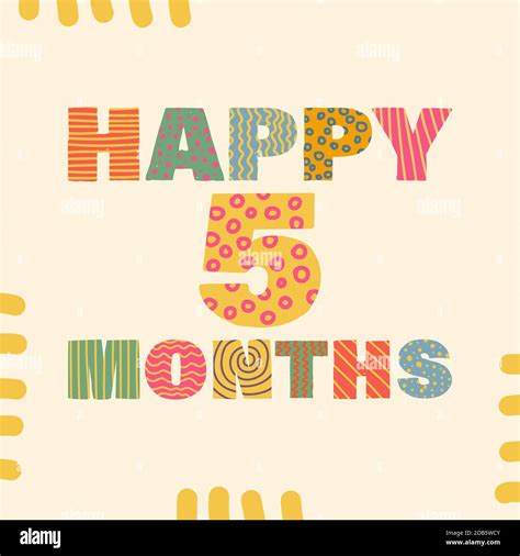 Happy 5 Month Congratulatory Lettering Childrens Style Cartoon