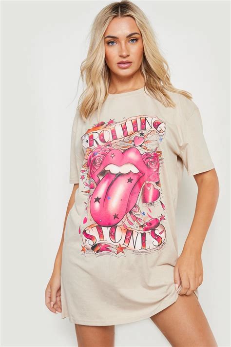 Rolling Stones License Print T Shirt Dress Boohoo