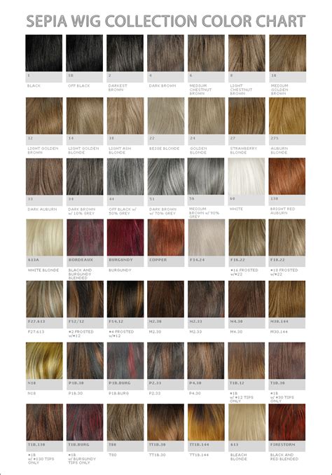 Sepia Wig Collection Color Chart