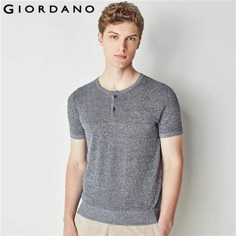 Aliexpress Com Buy Giordano Men Tee Short Sleeves Henley Knitting T