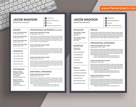 Professional Cv Template For Word Curriculum Vitae Editable Cv Format