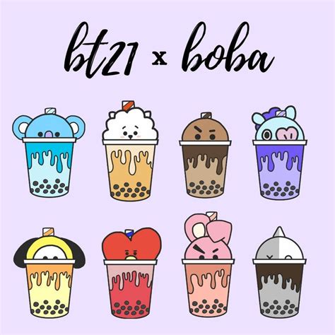Bt21 Boba Tea Stickers Bts X Boba Bt21 Themed Bubble Tea