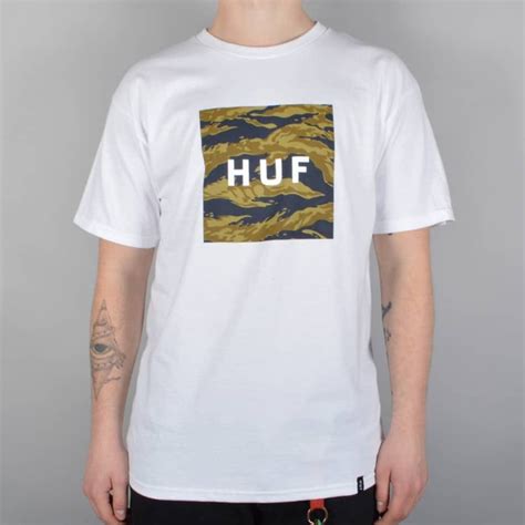 Huf Tiger Camo Box Logo T Shirt White Huf From Native Skate Store Uk
