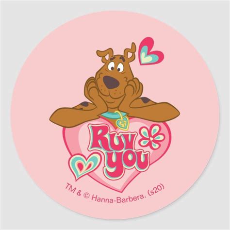 Scooby Doo Ruv You Classic Round Sticker Scooby Doo Valentines Day Hearts