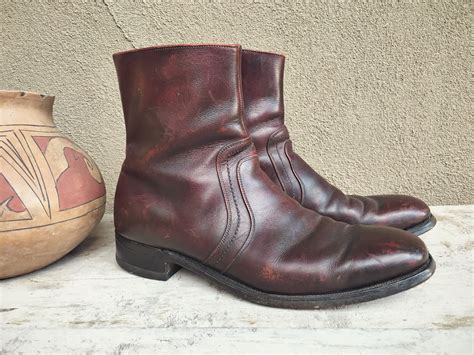 Vintage Ankle Boots Side Zipper Mens Size 95 Beatle Boots Burgundy