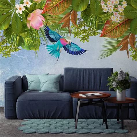 Beibehang Nordic Style Tropical Plant Flower Background Wall Paper
