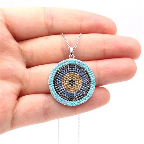 Turkish Evil Blue Eye Necklace Sterling Silver Pendant Nazar Turkey