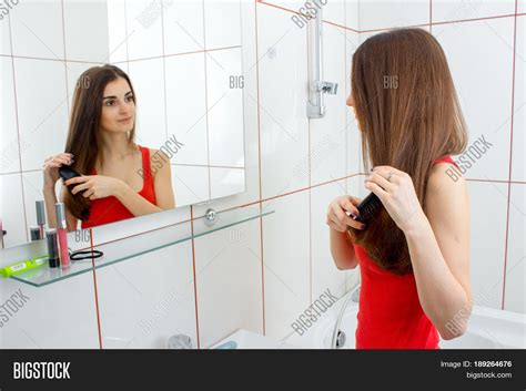 Cute Young Brunette Stands Bathroom Image And Photo Bigstock