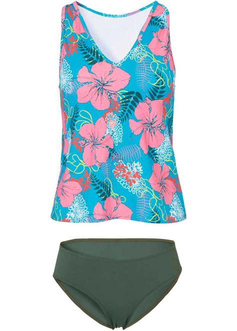 Comfortabele Tankini Met Een Mooie Print Turkoois Pink Gebloemd