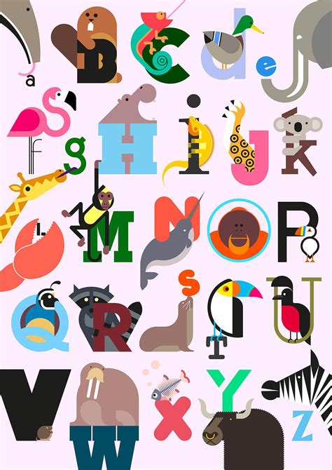 Animal Alphabet Pink Animal Alphabet Animal Posters Graphic Poster