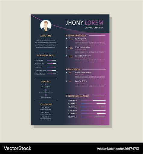 Resume Design Template With Background Royalty Free Vector