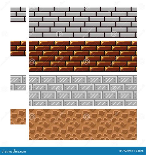 Texture For Platformers Pixel Art Vector Brick Stone And Steel Wall