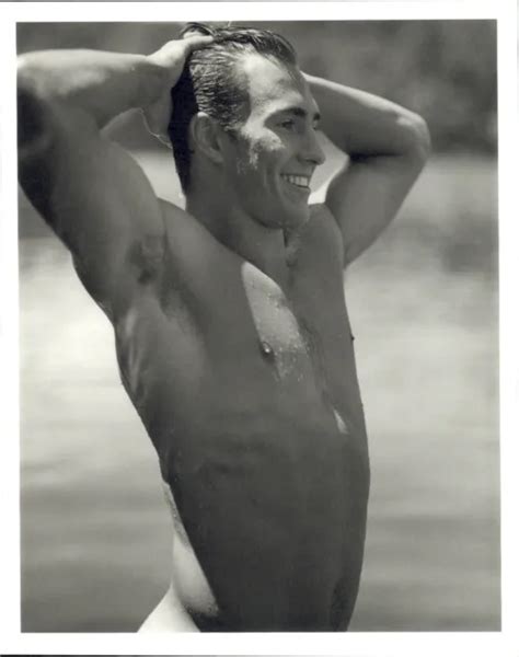 1990 BRUCE WEBER Nude Male Model Wet Head Flex Muscles Art Photo