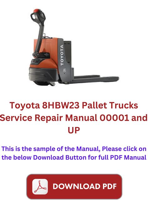Toyota 8hbw23 Pallet Trucks Service Repair Manual 00001 And Up By