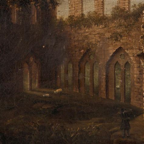 Antique 19th Century Original English Oil Painting Landscape Of Abbey