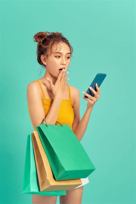 Trendy Beautiful Young Asian Woman Carrying Colorful Bags Shopping