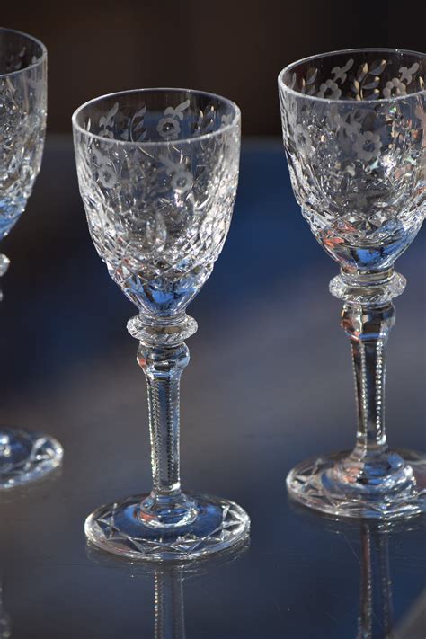 4 Vintage Etched Cut Crystal Wine Cordials Glasses Rogaska Gallia