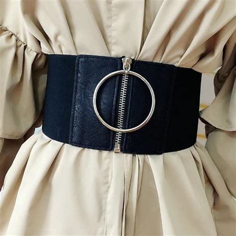 Itgirl Shop Thick Black Front Zipper Waist Women Metallic Ring Belt