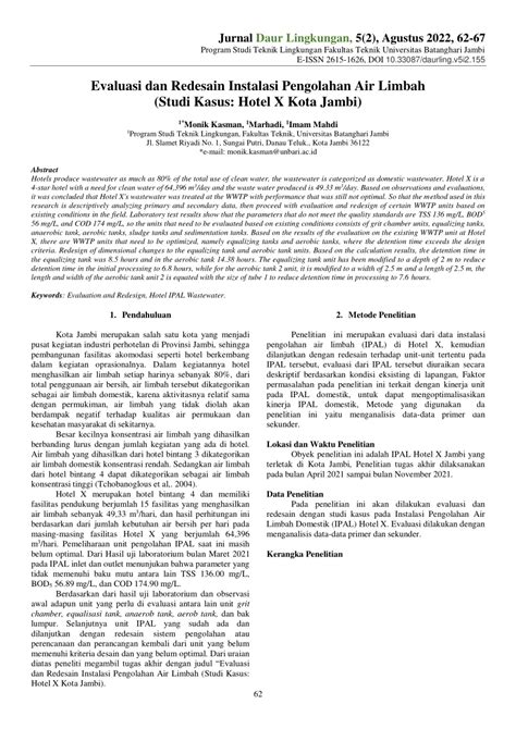 PDF Evaluasi Dan Redesain Instalasi Pengolahan Air Limbah Studi