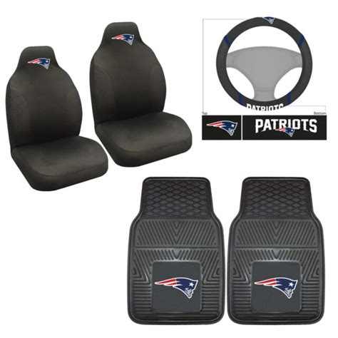 5pc Nfl New England Patriots Front Seat Covers Floor Mats And Steering