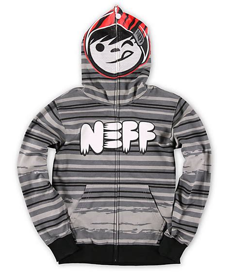 Neff Boys Configure Grey Stripe Full Zip Face Mask Hoodie