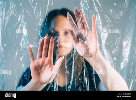 Plastic Pollution Woman Hands Polyethylene Film Stock Photo Alamy