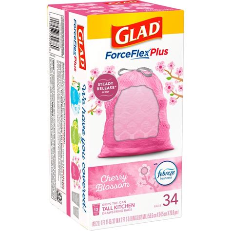Glad Forceflexplus 34 Count 13 Gallons Febreze Cherry Blossom Pink