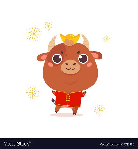 Cute Cartoon Ox With In A Traditional Costume Vector Image