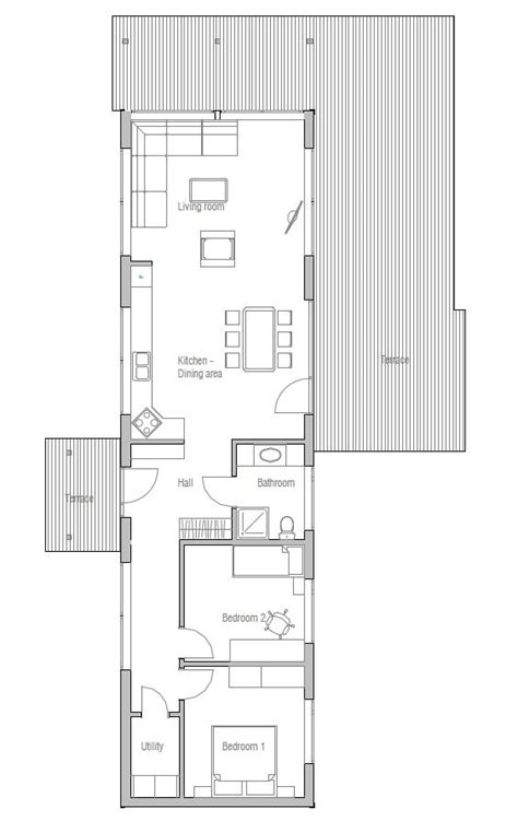 Two bedroom house plans are an affordable option for families and individuals alike. Small house plan, two bedrooms, suitable to narrow lot ...