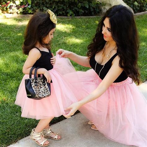 Mommy And Me Clothes Mother Daughter Tutu Dress Mum Girls Wedding Dresses Love Mom Mama Pink