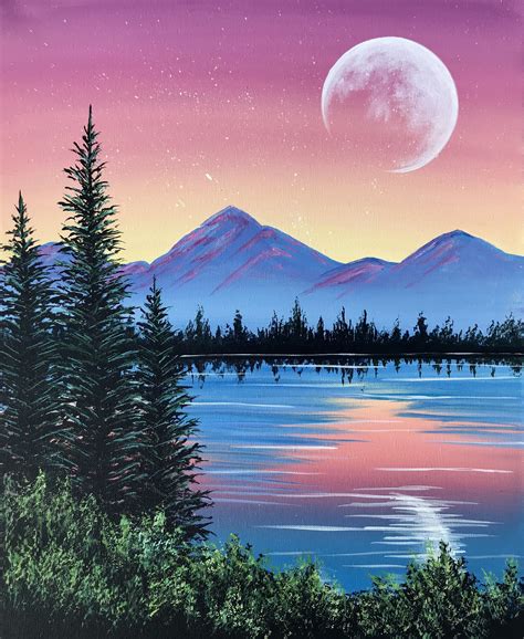 Peaceful Pine Lake Landscape Paintings Acrylic Nature Paintings