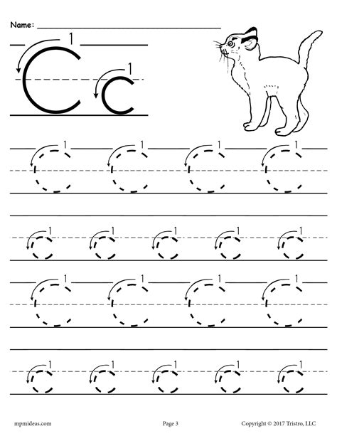 Printable Letter C Tracing Worksheet With Number And Arrow Guides