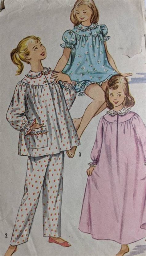 Vintage 1950s Simplicity Pattern 1828 Girls Pajamas And Nightgown Size 12