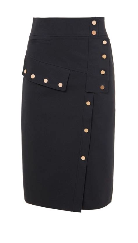 A Modern Take On The Pencil Skirt This Skirt Has Geometric Seams In Front And Gold Snap Buttons