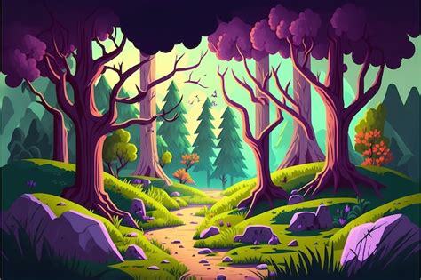 Premium Photo Background Forest Illustration Cartoon Style Landscape
