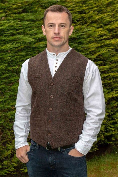 2019 Farm Brown Groom Vests Wool Herringbone Tweed Vest Slim Fit Mens