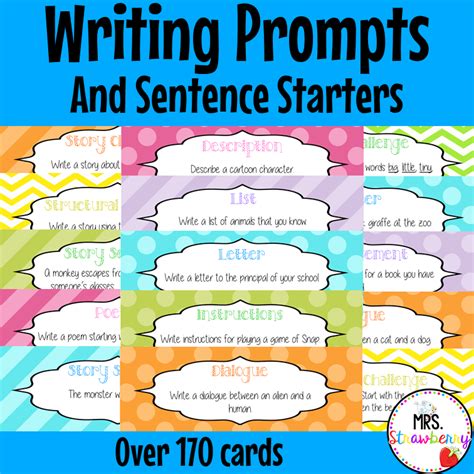 Writing Prompts And Sentence Starter Cards Mrs Strawberry