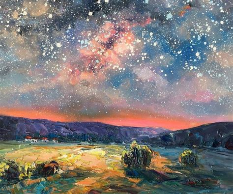 Custom Landscape Oil Painting Starry Night Sky Painting Canvas