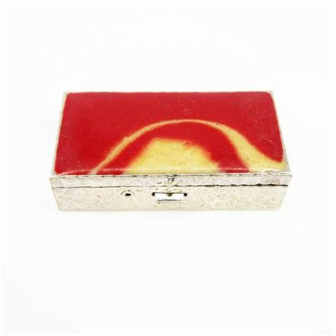 Silver Tone And Enamel Red And Yellow Hinged Trinket Box W Etsy Silver Tone Trinket Boxes