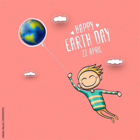 Cartoon Earth Day Illustration Or Banner With Little Cute Girl