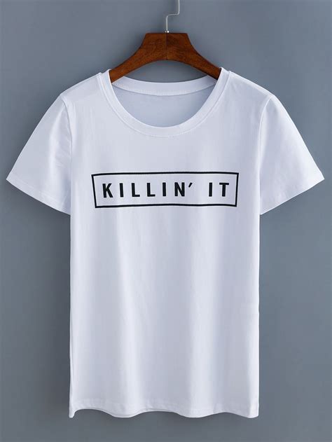White Letters Print T Shirt Makemechiccom Tee Shirt Designs Shirt