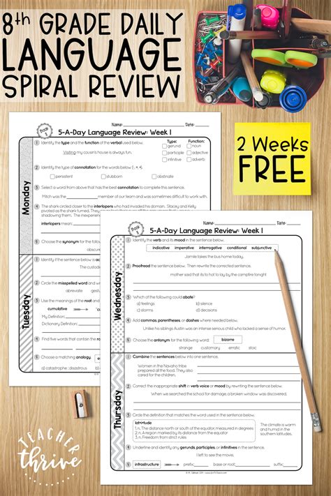Free 8th Grade Daily Language Spiral Review • Teacher Thrive Middle
