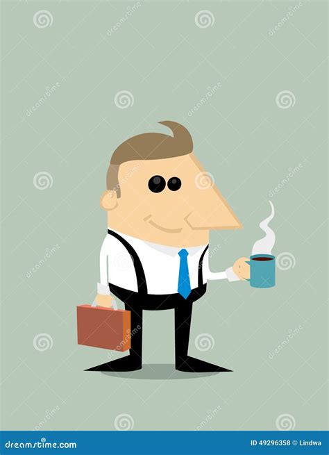 Happy Cartoon Businessman With Coffee Stock Vector Illustration Of