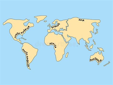 Mapa Del Mundo Simplificado Dividido A Seis Continentes Tierras