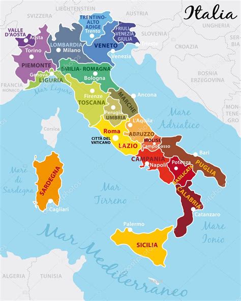 Bella Colorata Mappa D italia Con Regioni Capitali Importanti Città