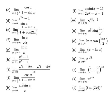 Solved 1 Lim 2 Cos X C Lim X 1 Sin X 1 D Lim X 0