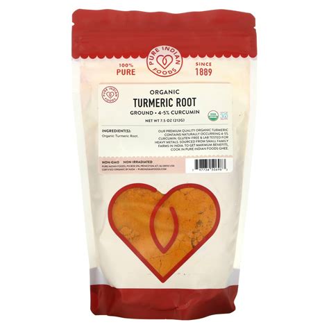 Pure Indian Foods Organic Turmeric Root Ground 7 5 Oz 212 G