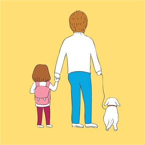 Premium Vector Cartoon Cute Father And Daughter And Dog Vector