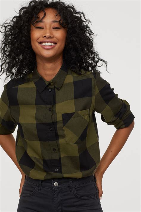 Cotton Shirt Dark Greenblack Plaid Handm Us Cotton Shirt Handm